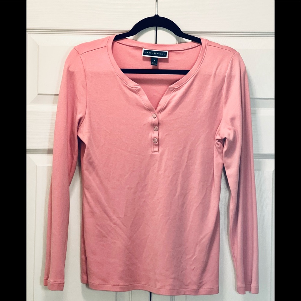 Karen Scott, Medium, Pink, 3/4 sleeve cardigan top